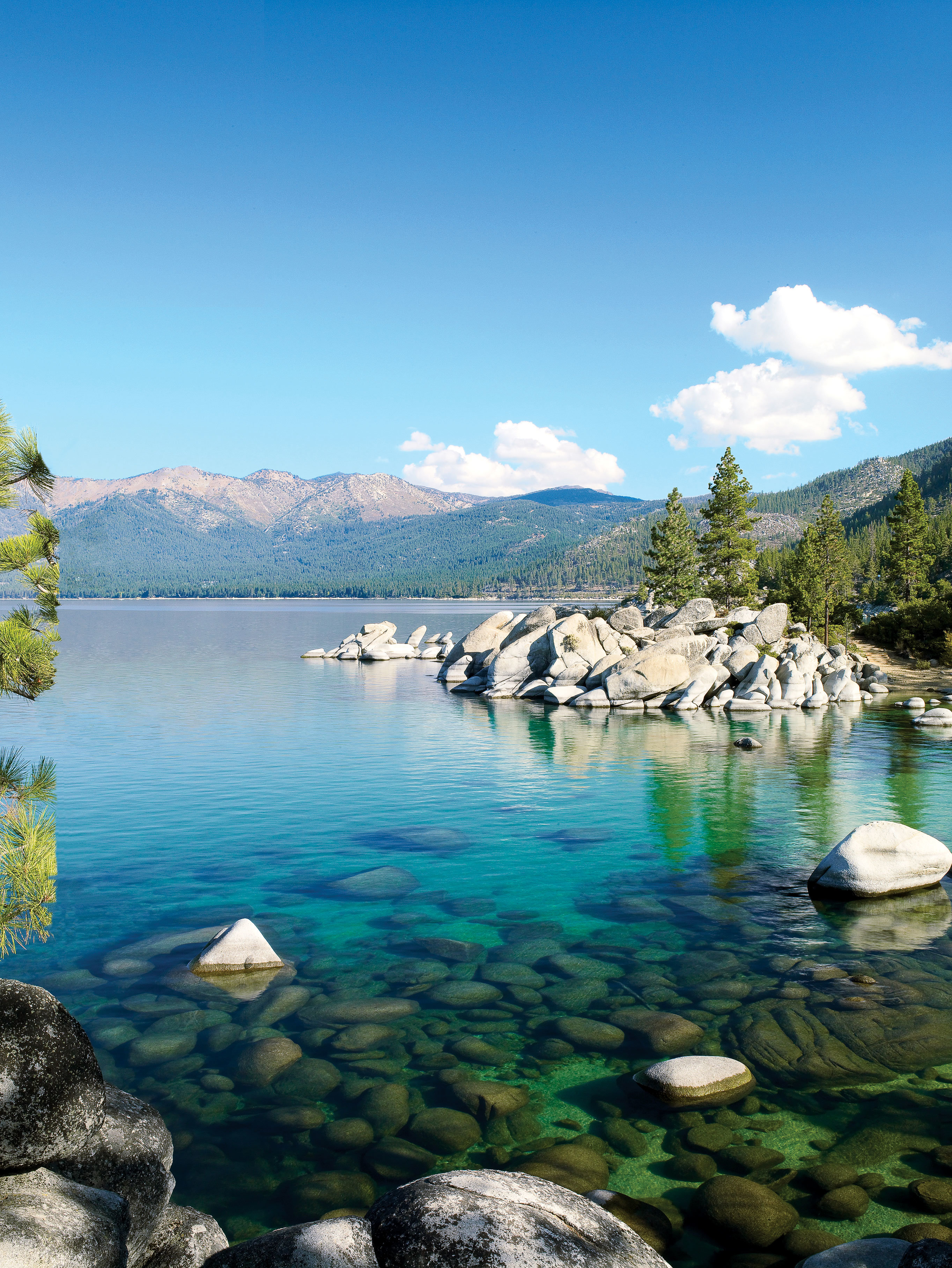 Map of Lake Tahoe showing Emerald Bay State Park, Squaw Valley Ski Resort, and Sand Harbor Beach